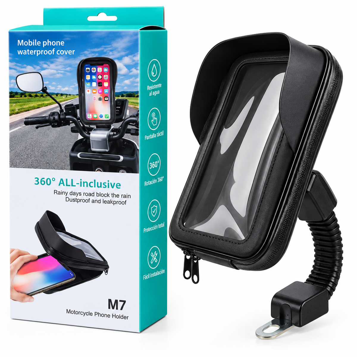 🏍️ Holder M7 Contra Agua para Moto | Soporte para Espejo con Zipper