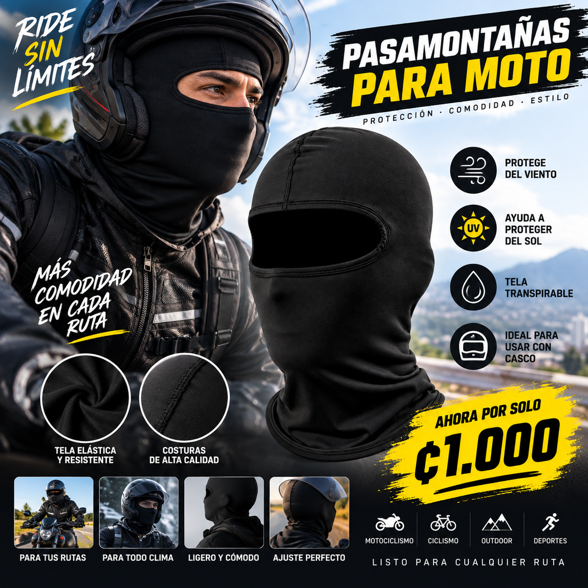 Pasamontañas para Moto Negro | Protección contra Viento y Polvo