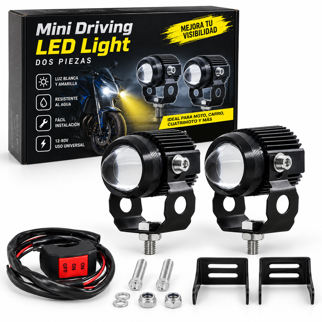💡 Luces LED Auxiliares para Moto | Luz Blanca y Amarilla – Pack de 2