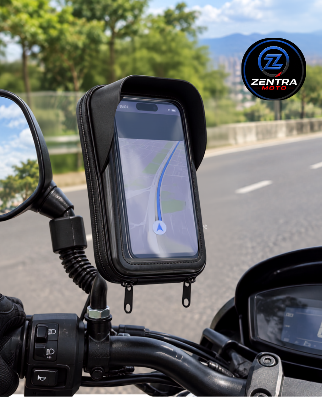 🏍️ Holder M7 Contra Agua para Moto | Soporte para Espejo con Zipper